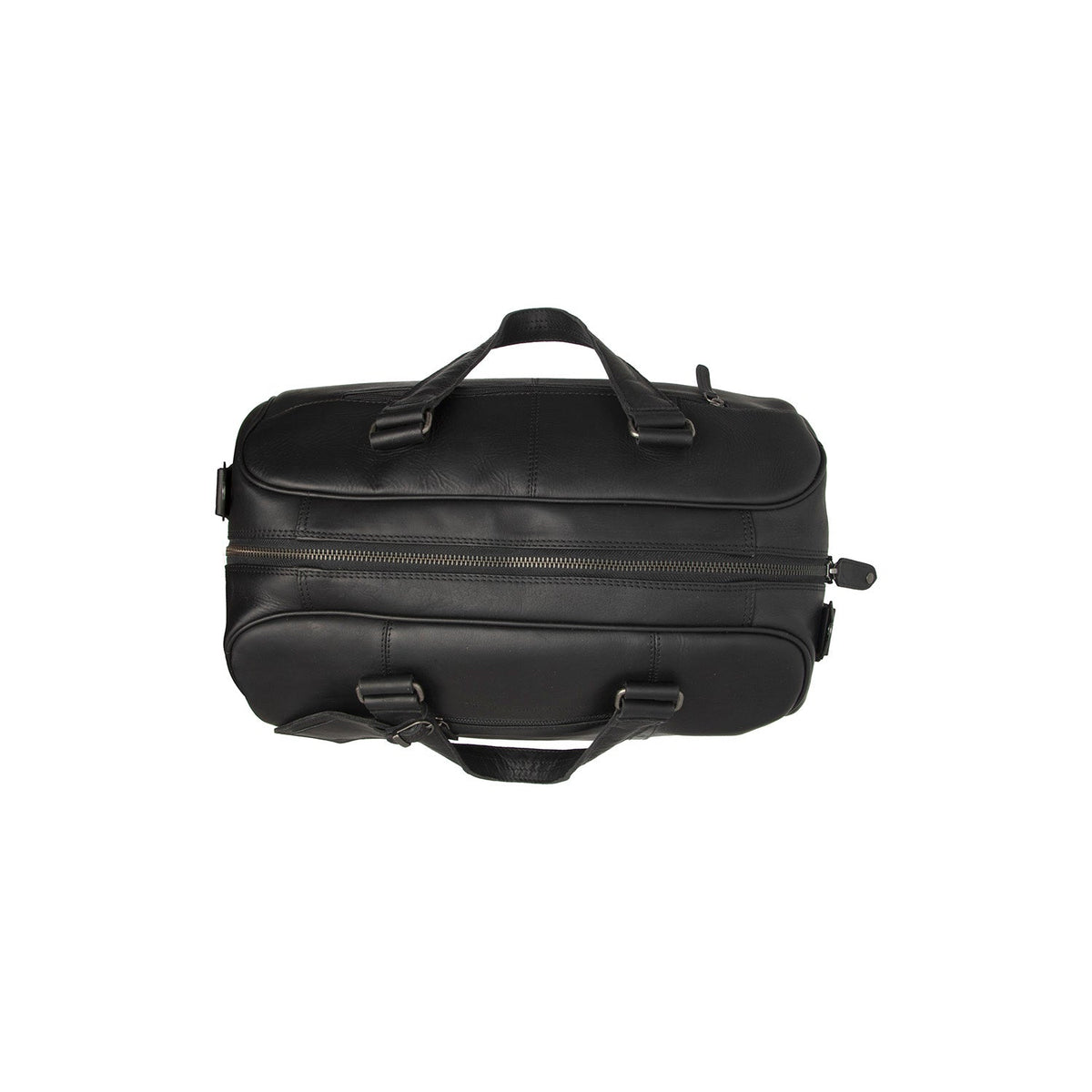
Solid Antique Brass Hardware & Heavy-Duty Dual Zipper Detail on Volenza Vollnarbenleder-Weekender-Reisetasche