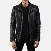 Men's Legacy Schwarz Leder-Bikerjacke für Herren in Black Cowhide Leather - Vorderansicht &amp; maßgeschneiderte Silhouette | Online Kaufen