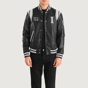 
Liberte Illinois Schwarz Leather Varsity Lederjacke für Herren in Black & White Sheepskin Leather - Vorderansicht & maßgeschneiderte Silhouette | Online Kaufen