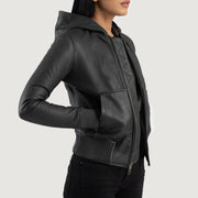 
Luna Hooded Leder-Bomberjacke für Damen – alternate product view 2