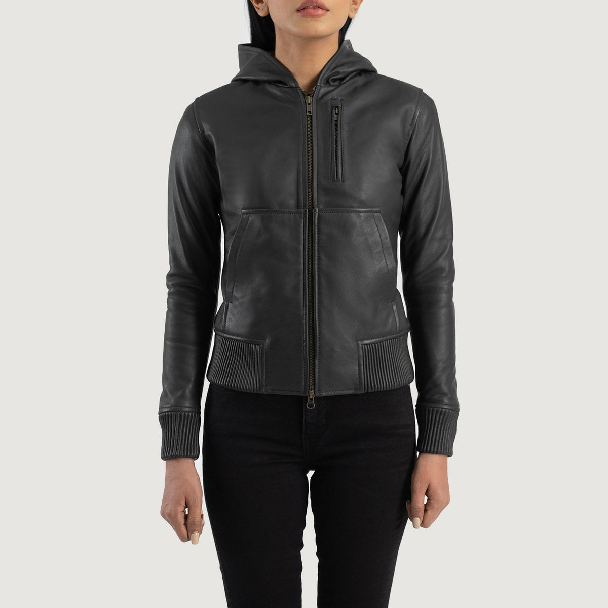 
Luna Hooded Leder-Bomberjacke für Damen – alternate product view 4