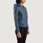 
Blue Sheepskin Leather Bomber Jacket - Rückansicht mit passgenauen Schultern & sauberem Saum