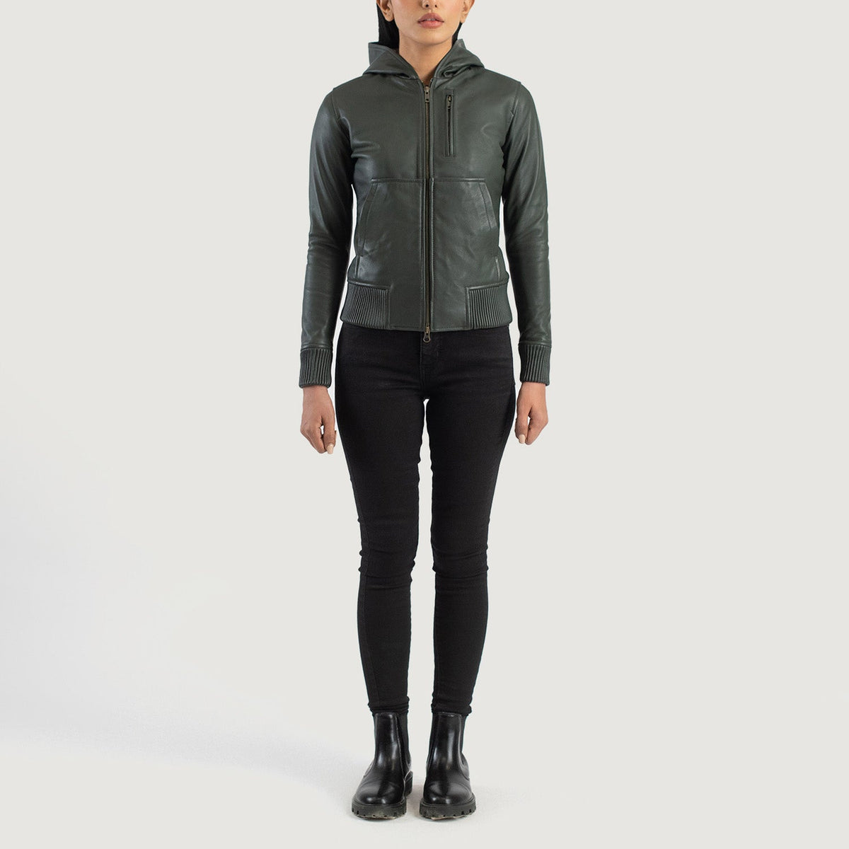 
Luna Hooded Leder-Bomberjacke für Damen – alternate product view 3