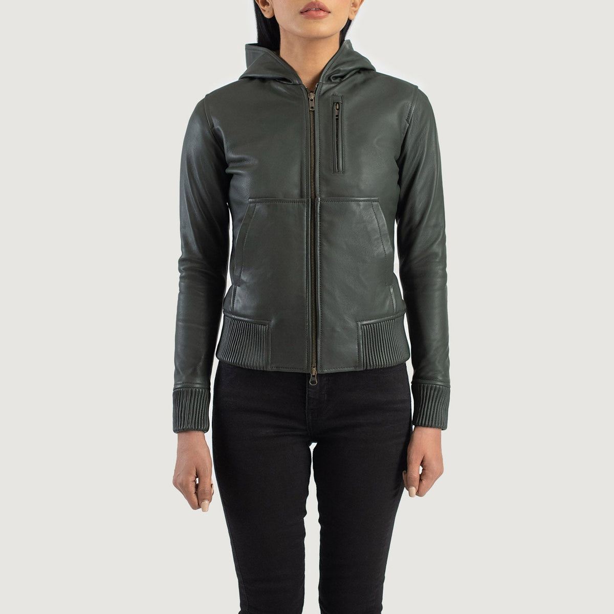 
Luna Hooded Leder-Bomberjacke für Damen – alternate product view 4