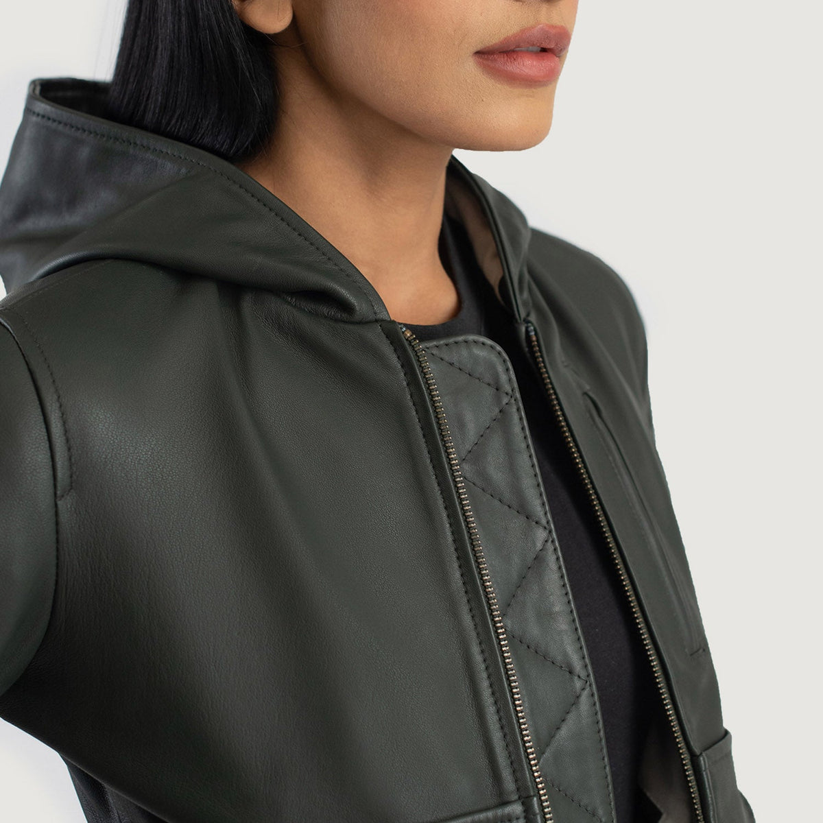 
Luna Hooded Leder-Bomberjacke für Damen – alternate product view 6