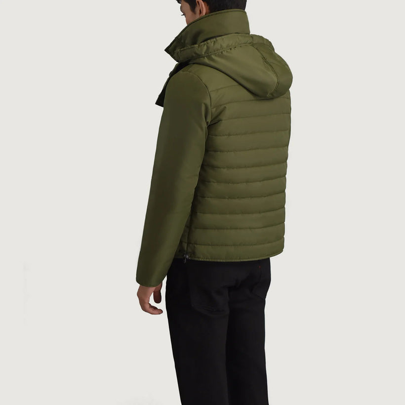 Malcolm Grün Hooded Puffer Lederjacke für Herren