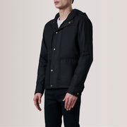 Marlo Schwarz Canvas Hooded Work Lederjacke für Herren For Men - Seitenansicht mit ergonomischem Ärmelschnitt