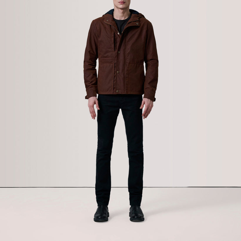Marlo Braun Canvas Hooded Work Lederjacke für Herren
