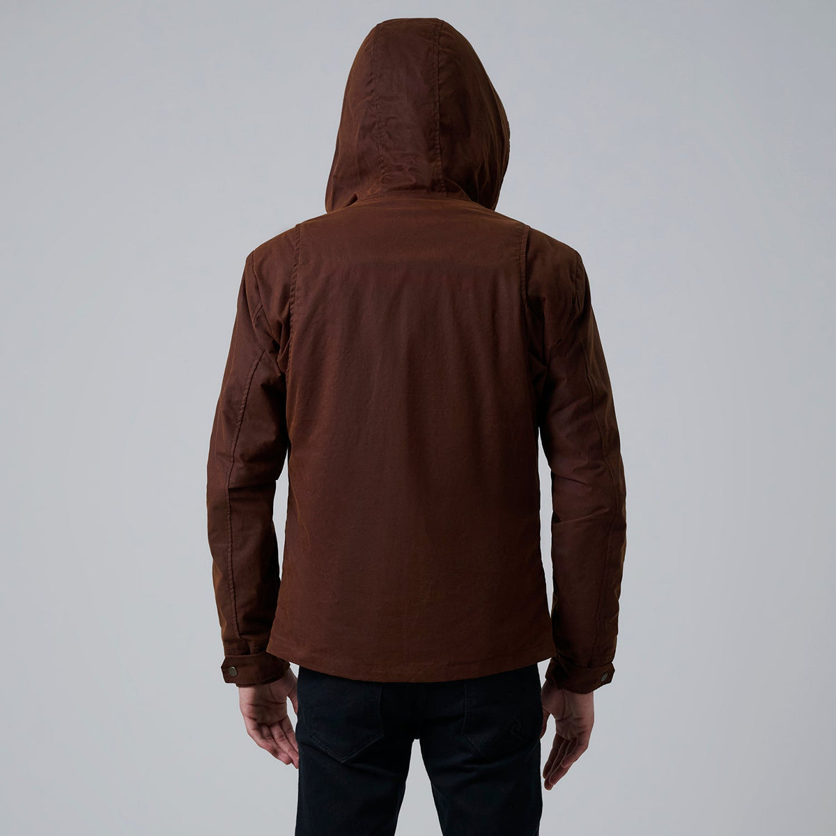 Detailansicht of Hooded &amp; Zipper with placket Hardware on Marlo Braun Canvas Hooded Work Lederjacke für Herren For Men