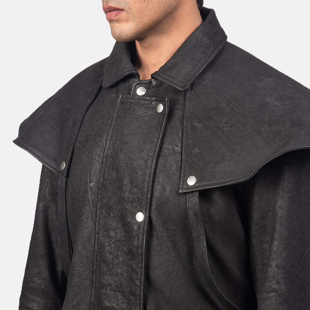 
Detailansicht of Shirt & Heavy-Duty Zipper Hardware on Maverick Schwarz Leather Duster für Herren