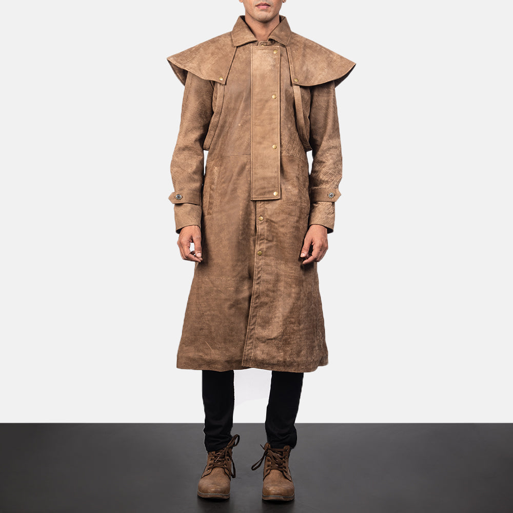 Detailansicht of Shirt &amp; Heavy-Duty Zipper Hardware on Men's Maverick Braun Leather Duster für Herren