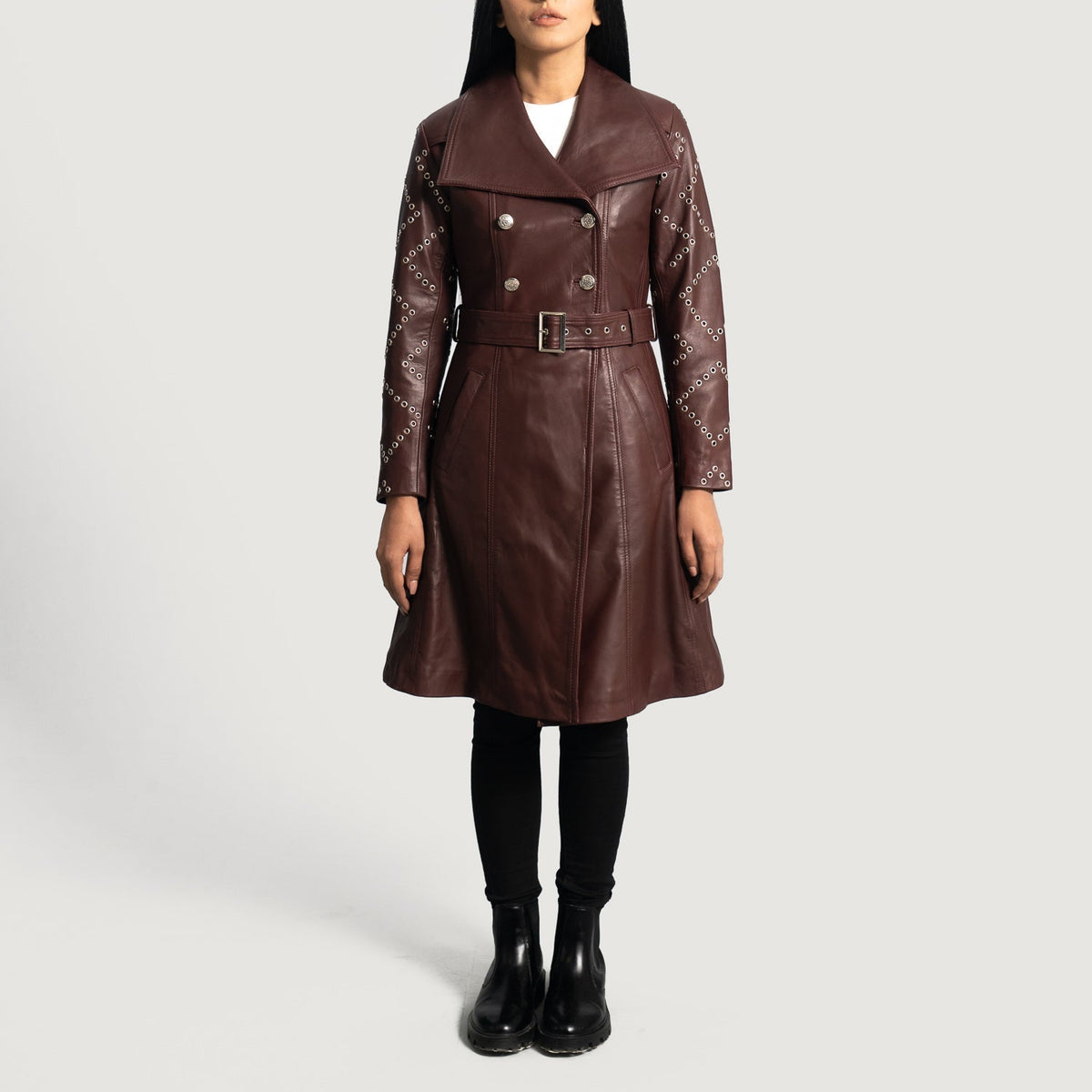 
Missoni Kastanienbraun Leder-Trenchcoat für Damen - Rückansicht mit passgenauen Schultern & sauberem Saum