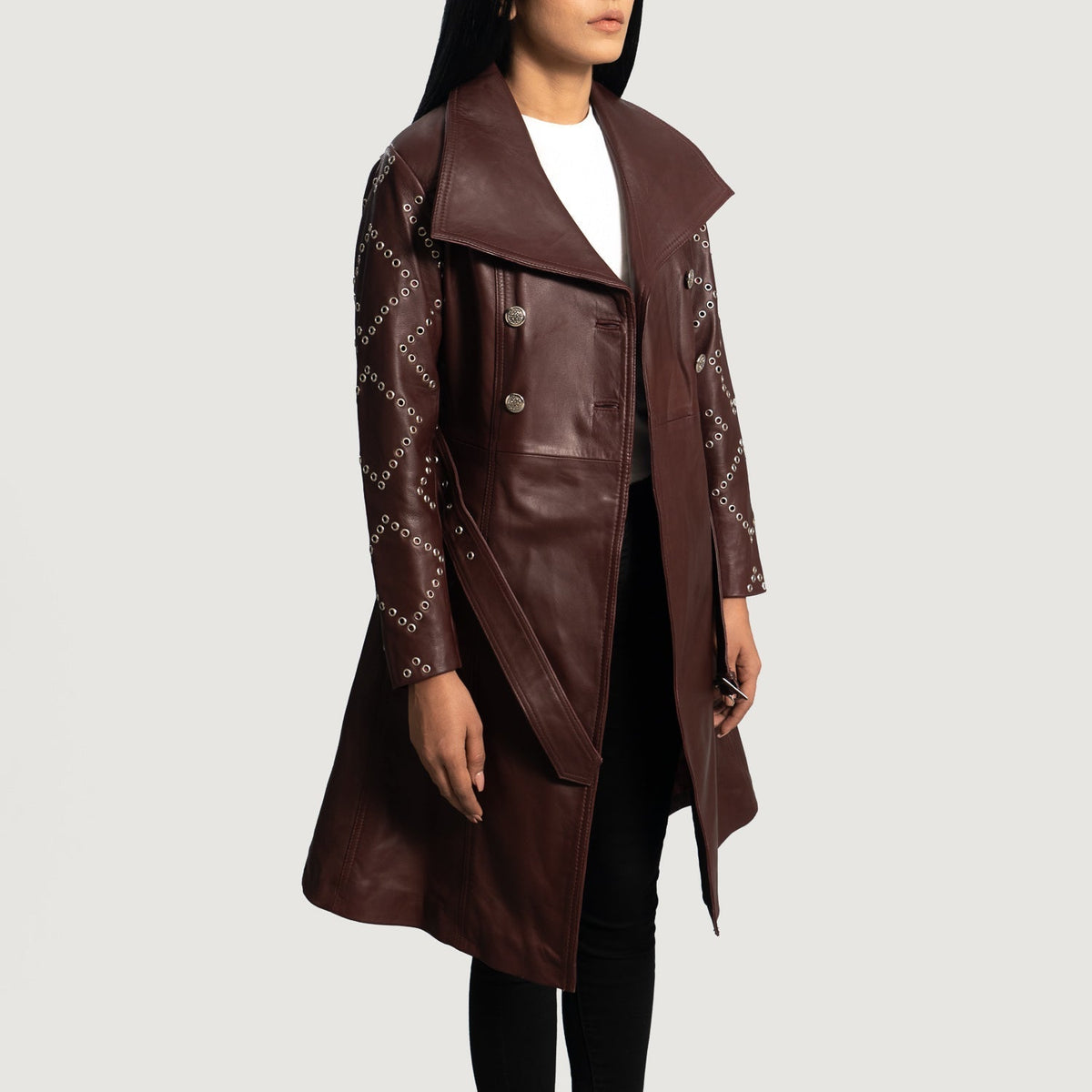 
Missoni Kastanienbraun Leder-Trenchcoat für Damen - Seitenansicht mit ergonomischem Ärmelschnitt & sportlicher Passform