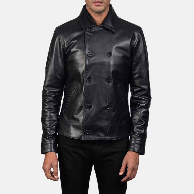 Mod Schwarz Leather Peacoat für Herren