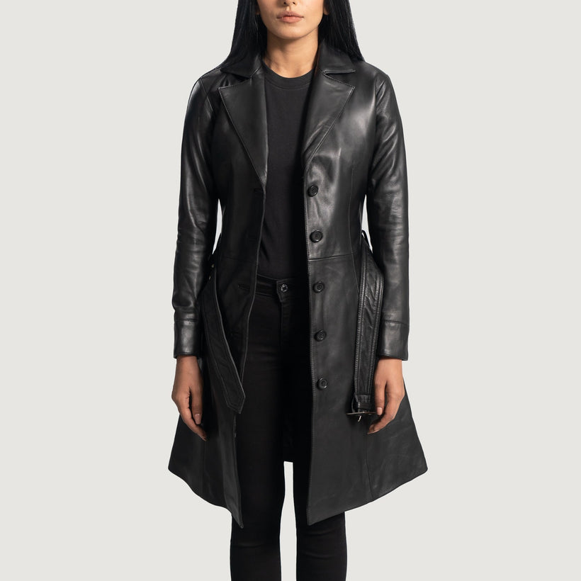 Moonlight Schwarz Leder-Trenchcoat für Damen