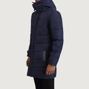 
Blue Full-Grain Leather Hooded Jacket - Rückansicht mit passgenauen Schultern & sauberem Saum