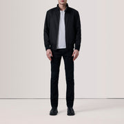 Black Waxed Cotton Canvas Bomber Jacket - Rückansicht mit passgenauen Schultern &amp; sauberem Saum