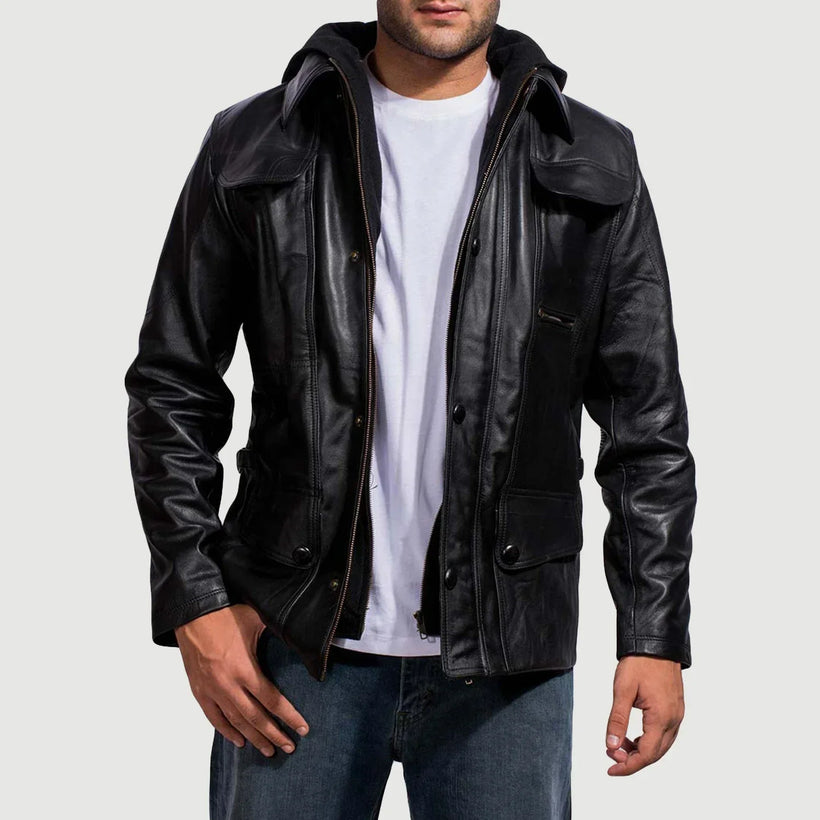 Moulder Hooded Schwarz Lederjacke für Herren