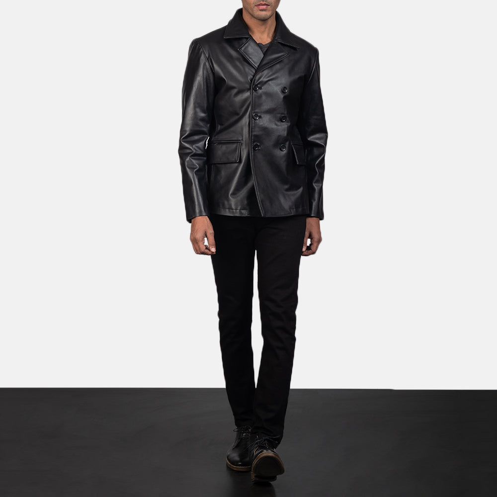
Mr. Bailey Schwarz Leather Naval Peacoat für Herren - Seitenansicht mit ergonomischem Ärmelschnitt & sportlicher Passform