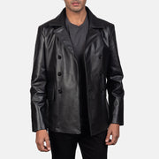 
Detailansicht of Notch & Buttons Hardware on Mr. Bailey Schwarz Leather Naval Peacoat für Herren