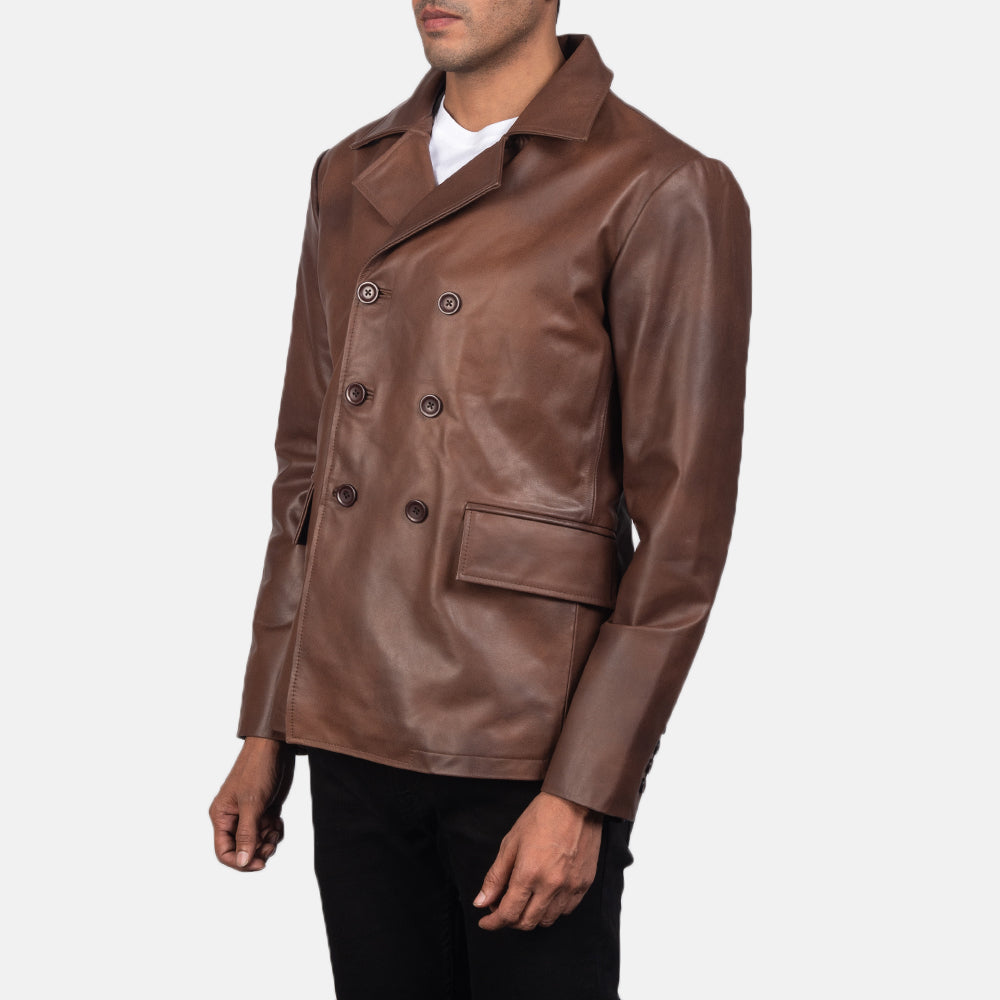 
Brown Cowhide leather Blazer - Rückansicht mit passgenauen Schultern & sauberem Saum