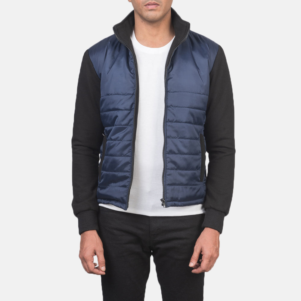 
Nashville Gesteppt Blau Windbreaker Lederjacke für Herren in Blue & Black Nylon (Torso) &Amp; Knitted Fabric (Sleeves) - Vorderansicht & maßgeschneiderte Silhouette | Online Kaufen