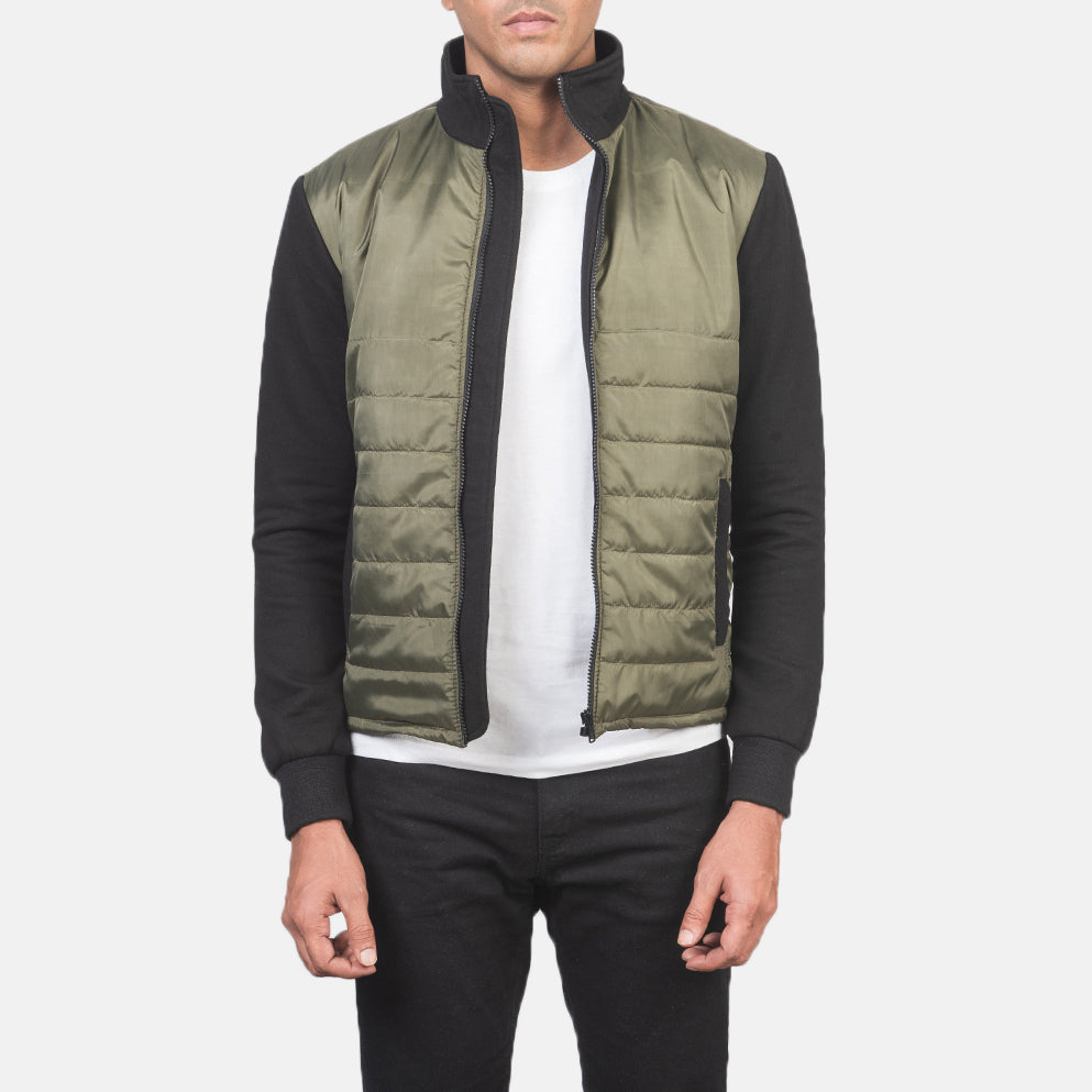 
Nashville Gesteppt Grün Windbreaker Lederjacke für Herren in Green & Black Nylon (Torso) &Amp; Knitted Fabric (Sleeves) - Vorderansicht & maßgeschneiderte Silhouette | Online Kaufen