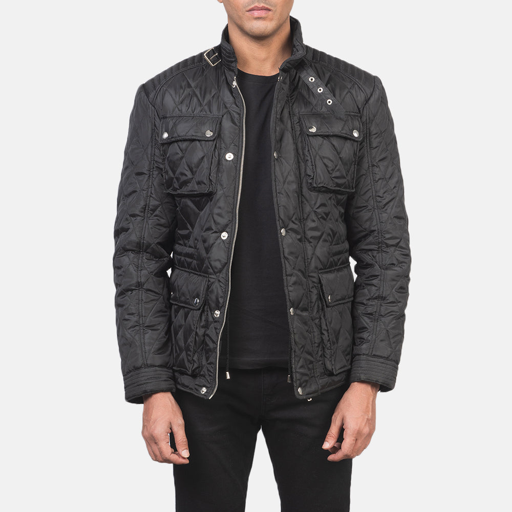 Men's Nelson Gesteppt Schwarz Windbreaker Lederjacke für Herren in Black Polyester - Vorderansicht &amp; maßgeschneiderte Silhouette | Online Kaufen