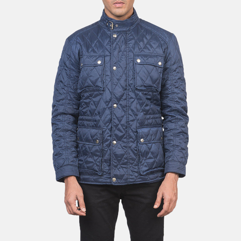 Men's Nelson Quilted Blue Windbreaker Jacket - Seitenansicht mit ergonomischem Ärmelschnitt