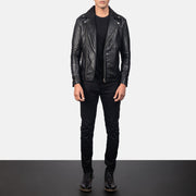 Detailansicht of Notch &amp; Zipper Hardware on Men's Noah Black Leather Biker Jacket