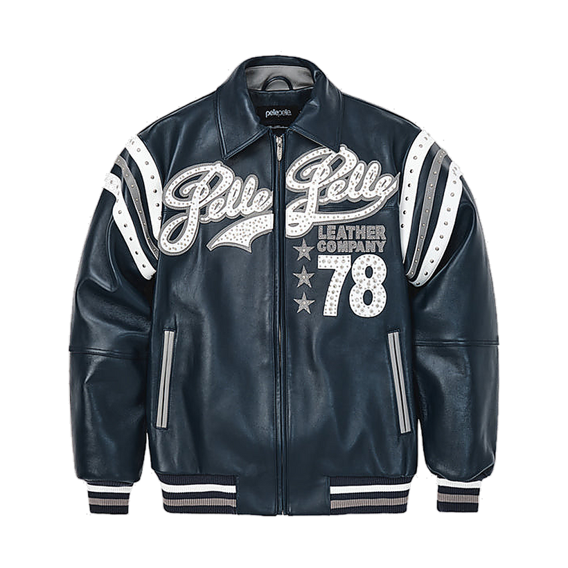 Encrusted Varsity Lederjacke (Navy) für Damen