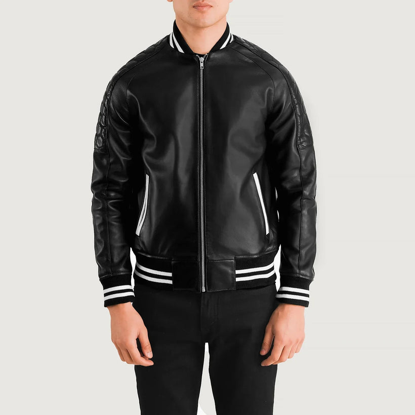 Pascal Schwarz Leather Varsity Lederjacke für Herren