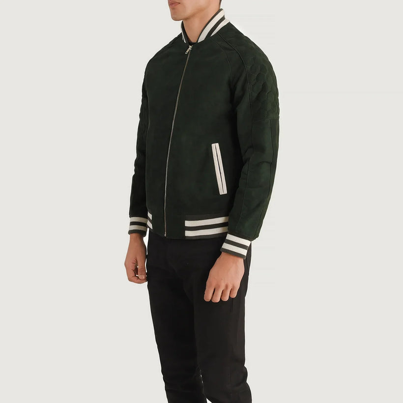 Pascal Grün Suede Varsity Lederjacke für Herren