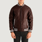 
Detailansicht of Varsity collar & Zipper Hardware on Pascal Kastanienbraun Leather Varsity Lederjackefür Herren