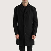 
Detailansicht of Notch & Button Hardware on Petrillo Schwarz Wool Single Breasted Ledermantel für Herren