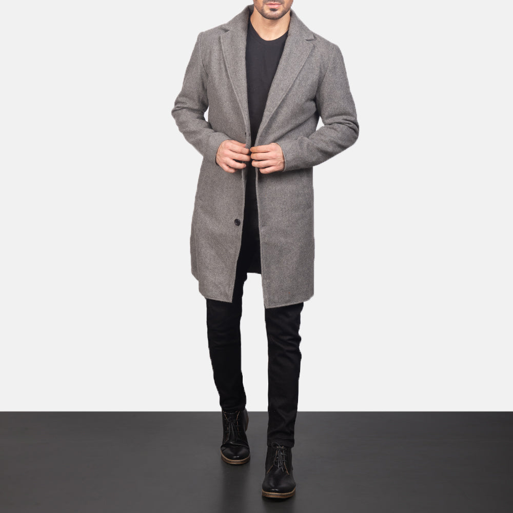 
Petrillo Grau Wool Single Breasted Ledermantel für Herren in Grey Synthetic Wool - Vorderansicht & maßgeschneiderte Silhouette | Online Kaufen