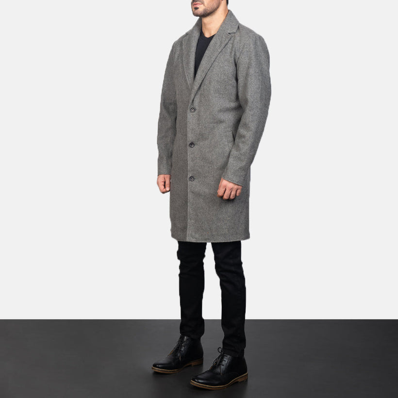 Petrillo Grau Wool Single Breasted Ledermantel für Herren