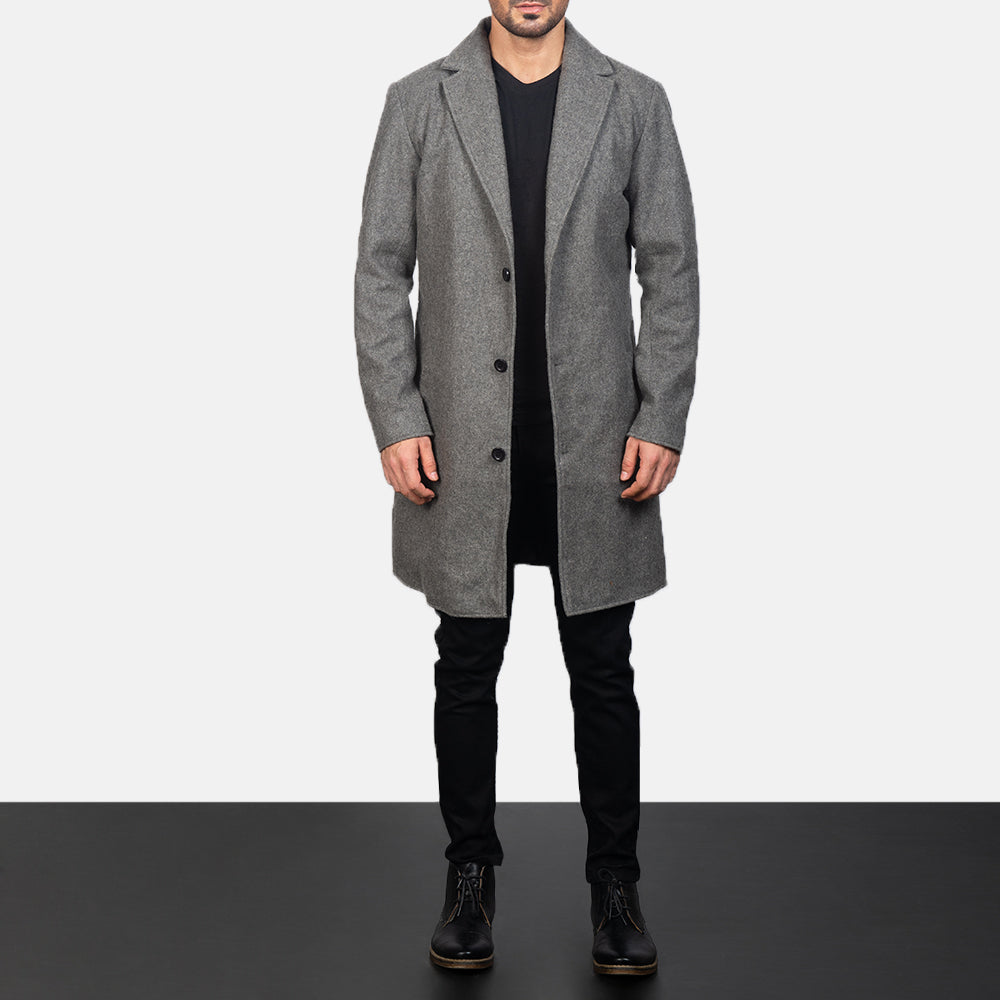 
Detailansicht of Notch & Button Hardware on Petrillo Grau Wool Single Breasted Ledermantel für Herren