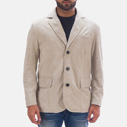 Men's Professor By Day Suede Lederblazer für Herren in Off White (Greyish) Goatskin Suede - Vorderansicht &amp; maßgeschneiderte Silhouette | Online Kaufen