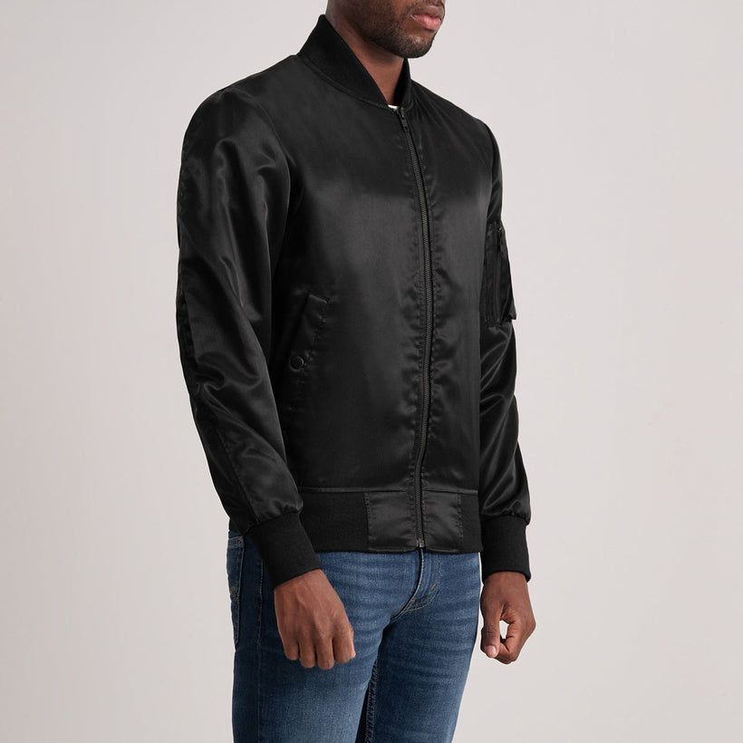 Quinton MA-1 Schwarz Leder-Bomberjacke für Herren