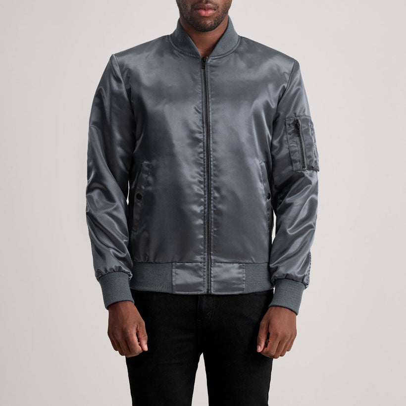 Quinton MA-1 Grau Leder-Bomberjacke für Herren