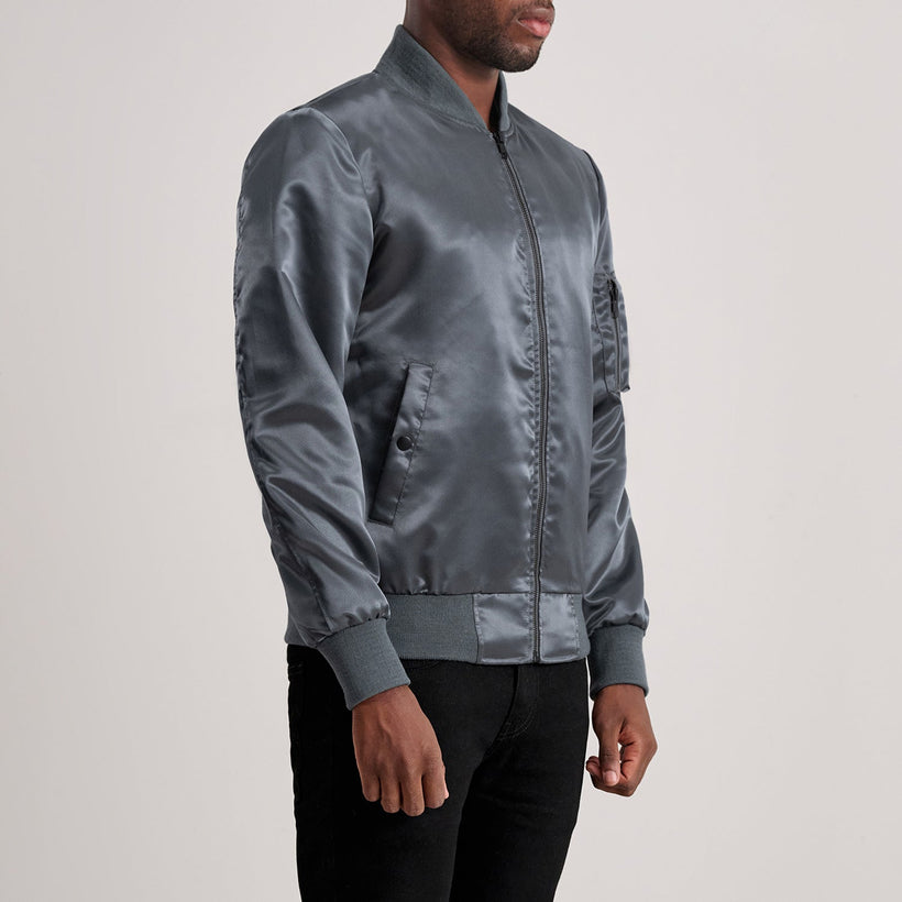 Quinton MA-1 Grau Leder-Bomberjacke für Herren