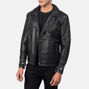 Black Cowhide Leather Biker Jacket - Rückansicht mit passgenauen Schultern &amp; sauberem Saum