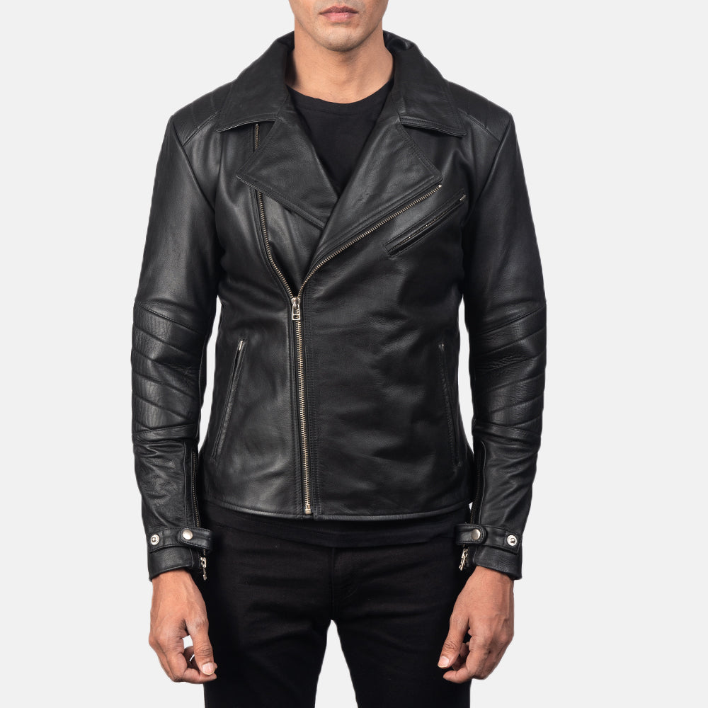 Detailansicht of Notch &amp; Zipper Hardware on Men's Raiden Black Leather Biker Jacket