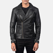 Detailansicht of Notch &amp; Zipper Hardware on Men's Raiden Black Leather Biker Jacket