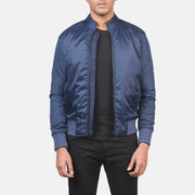 
Ramon Blau Leder-Bomberjackefür Herren in Blue Nylon - Vorderansicht & maßgeschneiderte Silhouette | Online Kaufen
