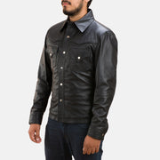 Men's Ranchson Schwarz Leather Shirt für Herren - Seitenansicht mit ergonomischem Ärmelschnitt