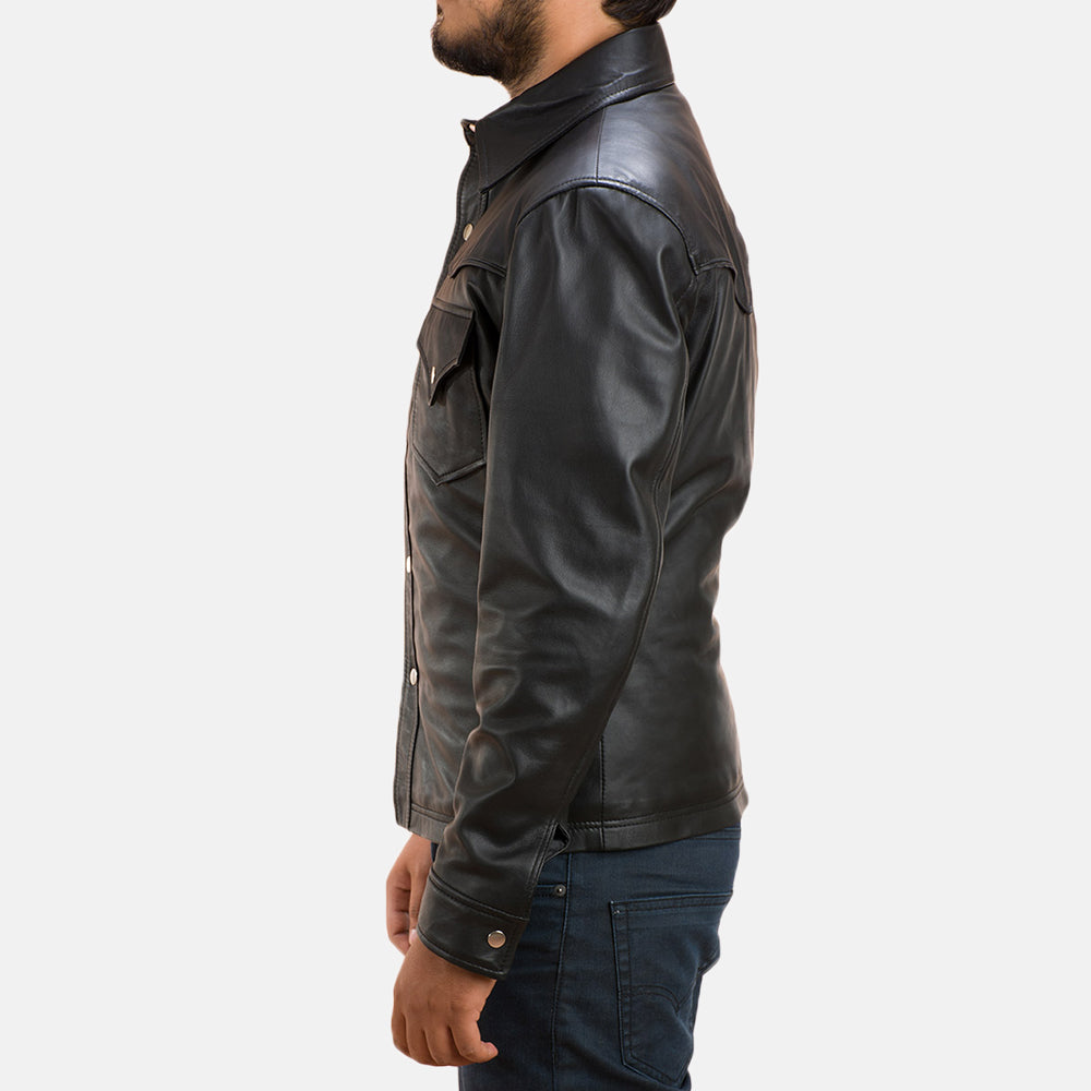 Detailansicht of Shirt &amp; Button Hardware on Men's Ranchson Schwarz Leather Shirt für Herren