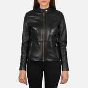 Zipper &amp; Hem Craftsmanship Construction Detail on Women's Rave Brown Leather Biker Jacket