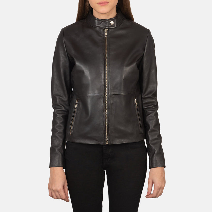 Rave Braun Leder-Bikerjacke für Damen